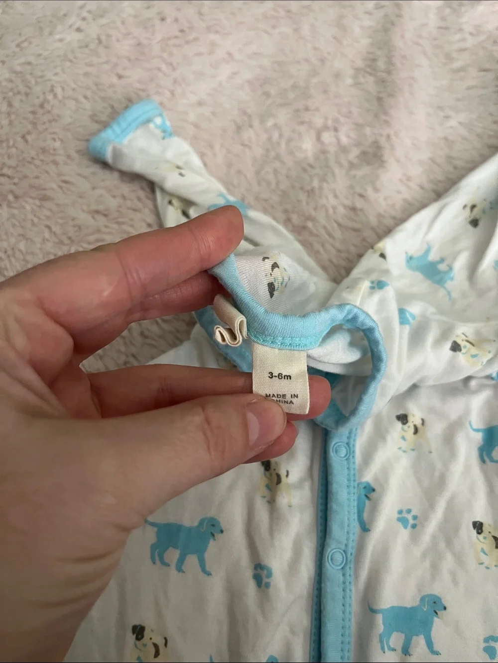 Kyte BABY White Footed One-Piece with Blue Puppy Print